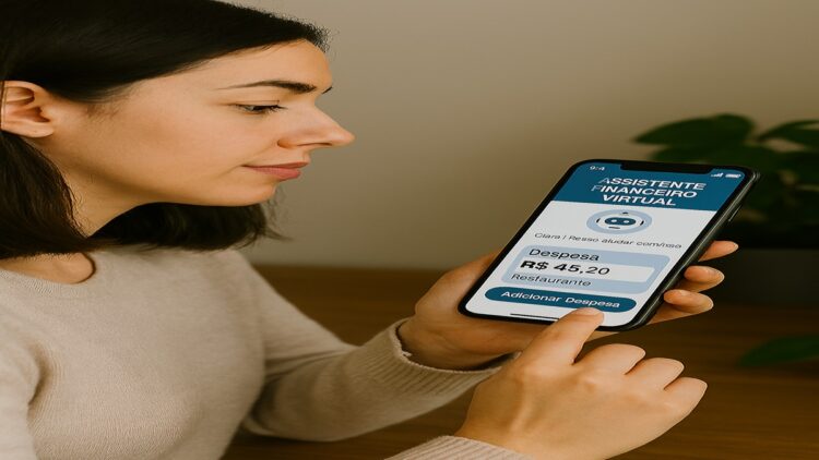 Usuário registrando uma nova despesa no app de controle financeiro pelo celular.